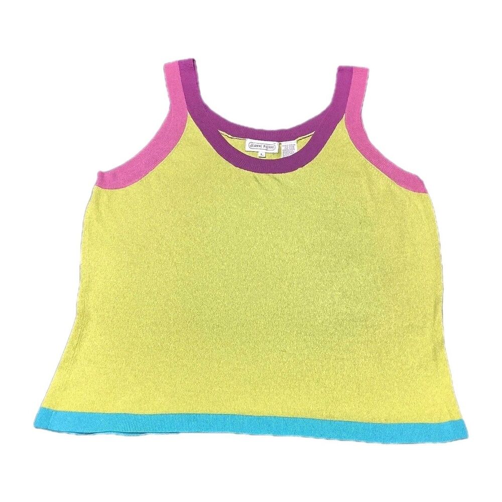 Vintage Jeanne Pierre Colorblock Knit Tank Top L Rayon Nylon 90s Y2K Retro